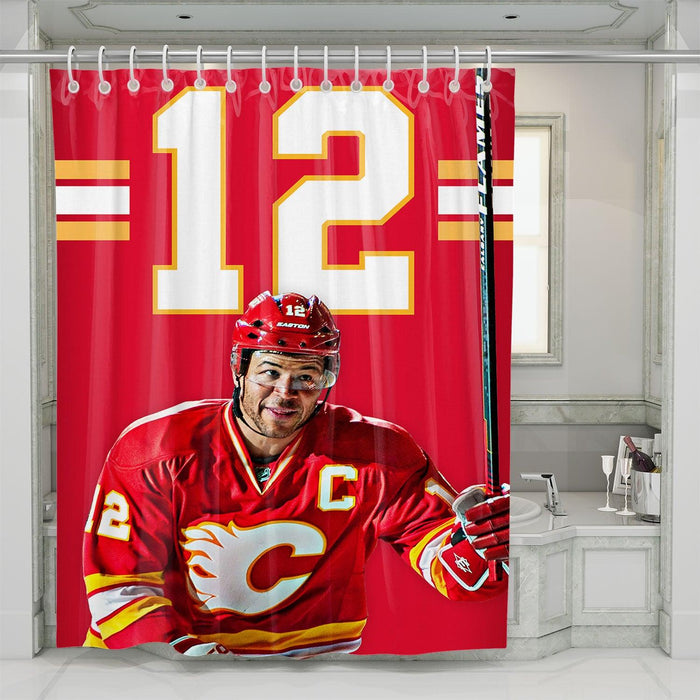 calgary flames player happy nhl shower curtains