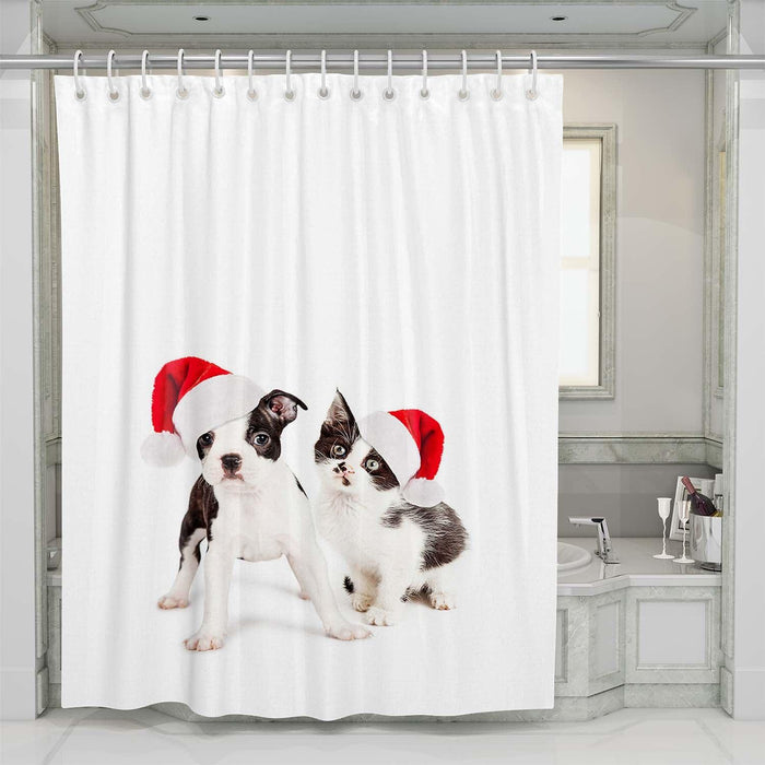 cat and dog christmas shower curtains