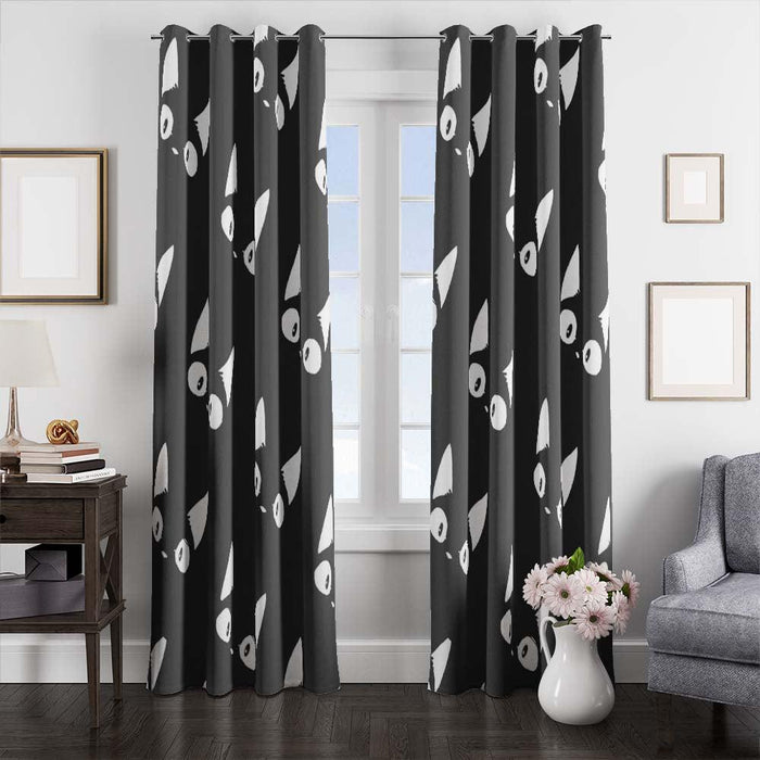 cat black and white window curtains