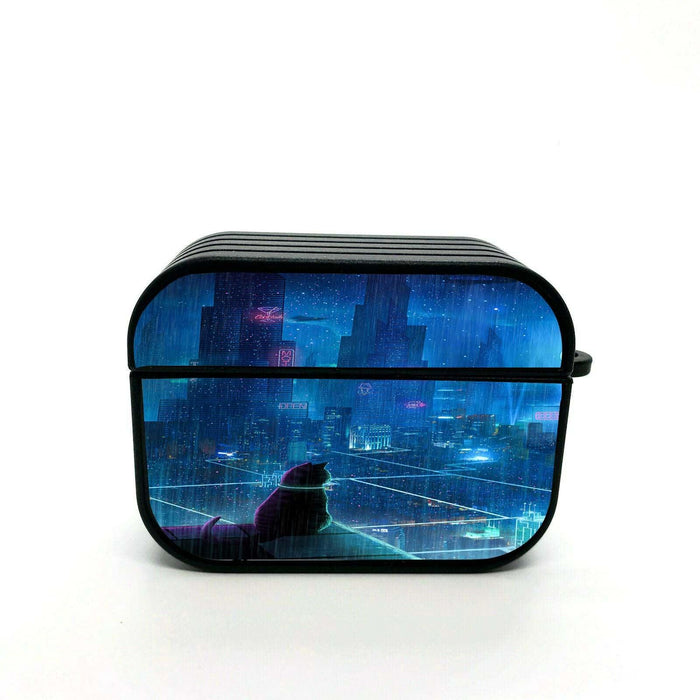 cat in the middle futuristic city airpods case