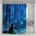 cat in the middle futuristic city shower curtains