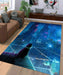 cat in the middle futuristic city Living room carpet rugs