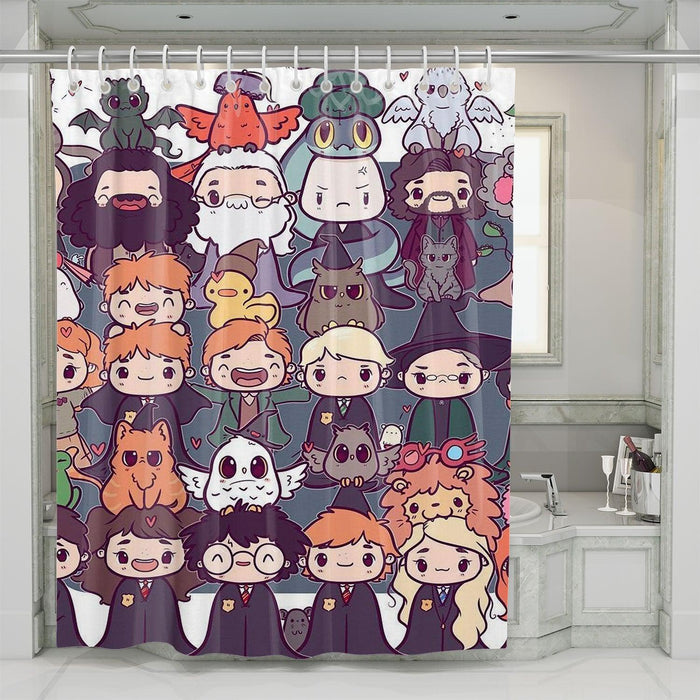 chibi hogwarts student harry potter shower curtains