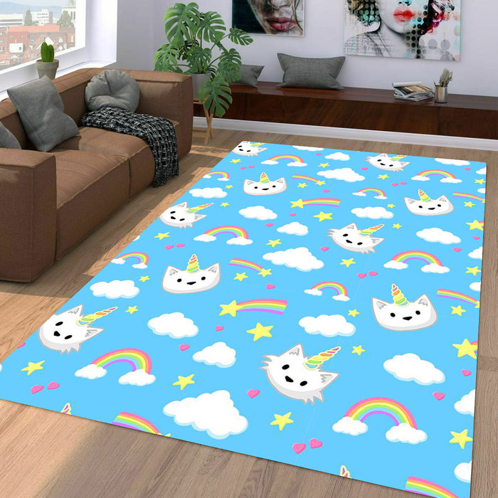 chibi unicorn cats rainbow Living room carpet rugs