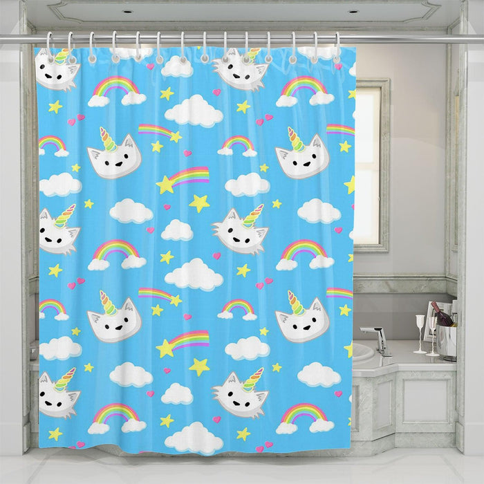 chibi unicorn cats rainbow shower curtains