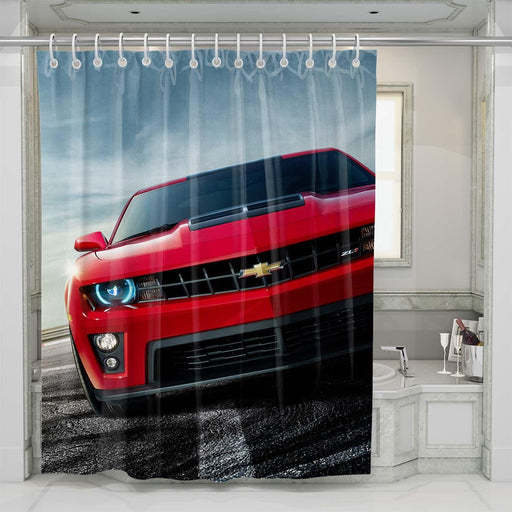 chevrolet red car shower curtains