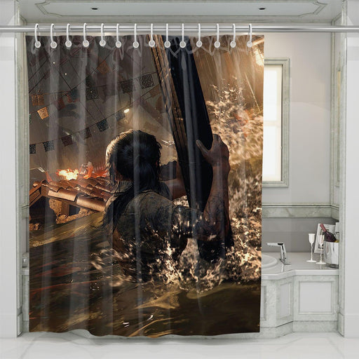 chaos city tomb raider scene shower curtains