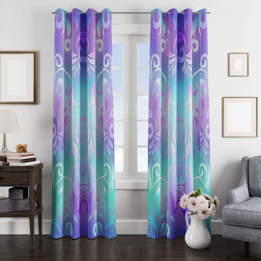 cold color floral theme window Curtain