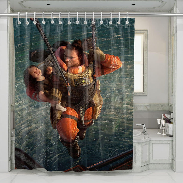 child and gibraltar above the sea shower curtains