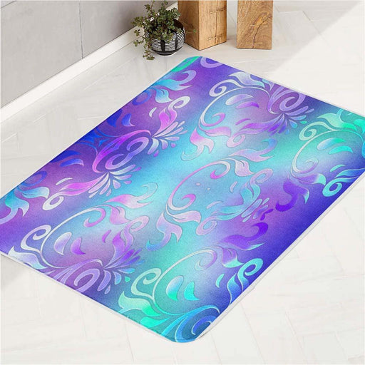 cold color floral theme bath rugs