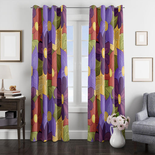 colorful flower blossom together window Curtain