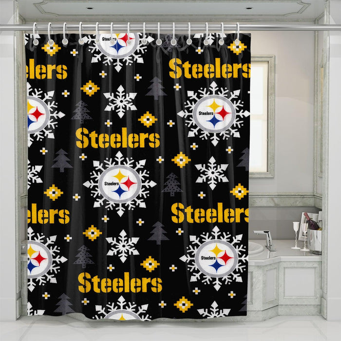 christmas pittsburgh steelers pattern shower curtains