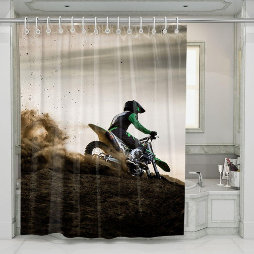 cinematic motocross scene shower curtains