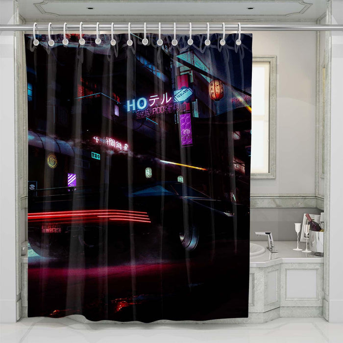 city night cyberpunk 2077 shower curtains