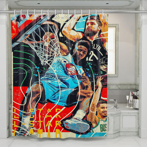 collage basketball slam dunk shower curtains