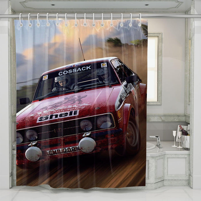 cossack and shell car racing rally shower curtains