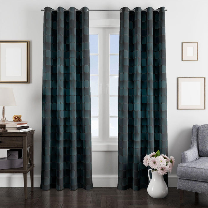 deep of field dark blue square window Curtain