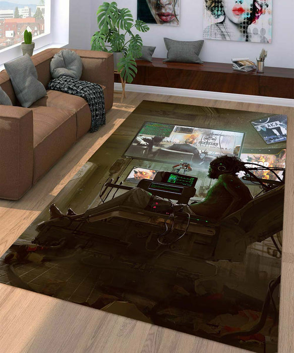 cyberpunk 2077 3d futuristic art Living room carpet rugs