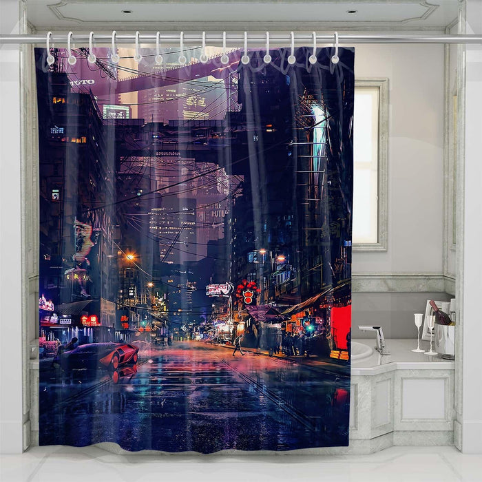 cyberpunk futuristic city shower curtains