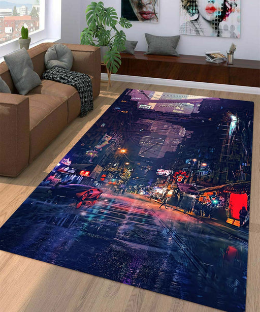 cyberpunk futuristic city Living room carpet rugs