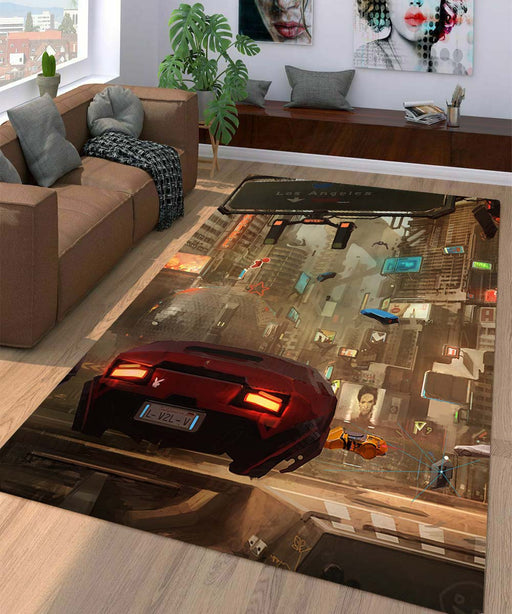 cyberpunk style city Living room carpet rugs