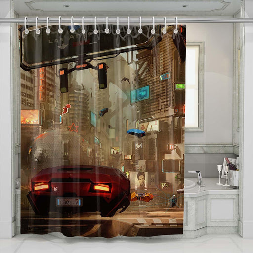 cyberpunk style city shower curtains