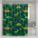 dinosaurs and forest green shower curtains