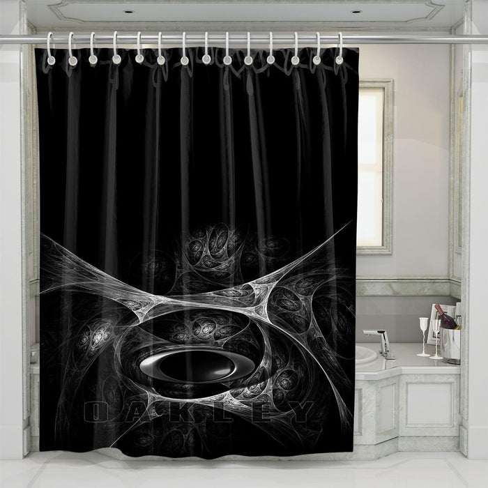 dark oakley logo brand monochrome shower curtains