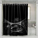 dark oakley logo brand monochrome shower curtains