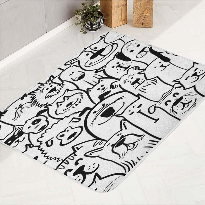 dog and cat doodle pattern bath rugs