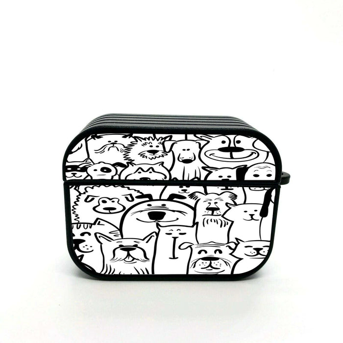 dog and cat doodle pattern airpods case