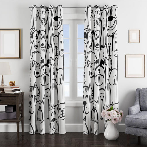 dog and cat doodle pattern window Curtain