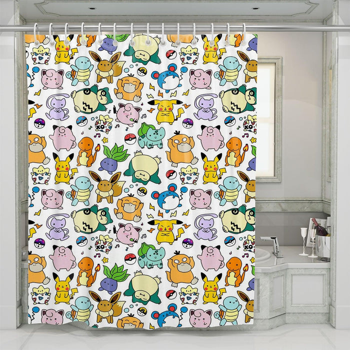 doodle character pokemon shower curtains