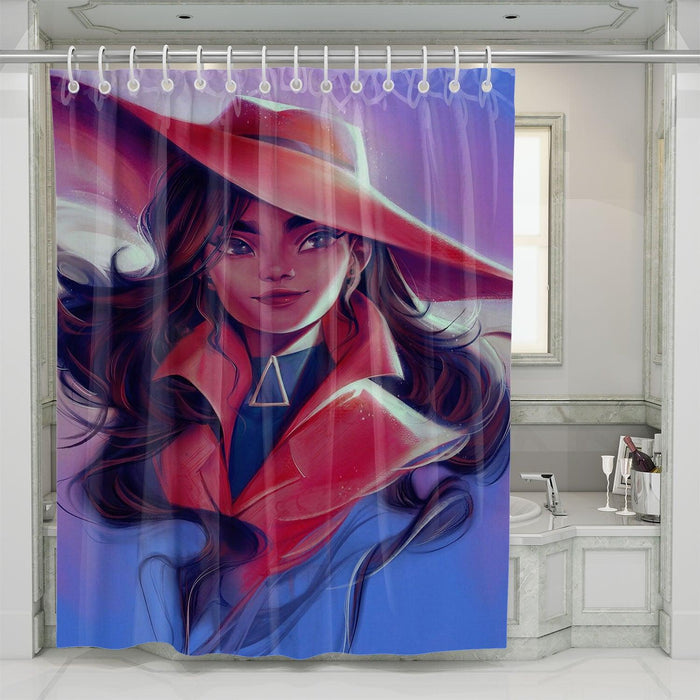 detail painting carmen sandiego shower curtains