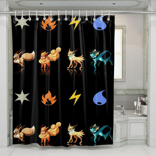 elements of pokemon species shower curtains