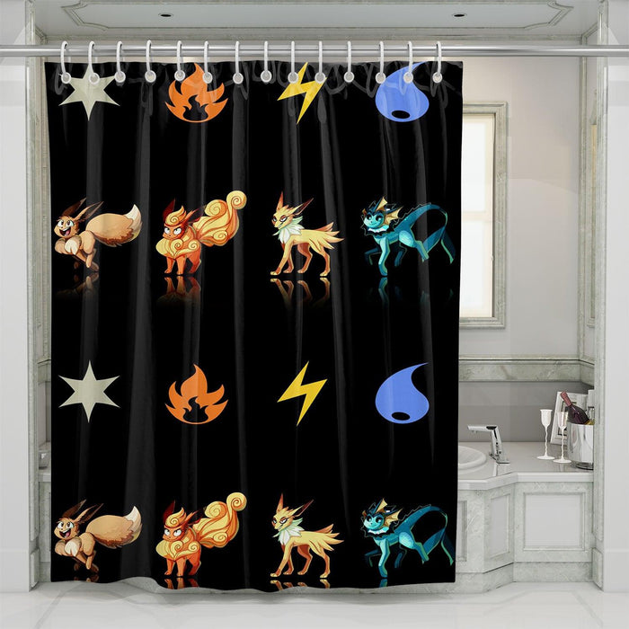 elements of pokemon species shower curtains