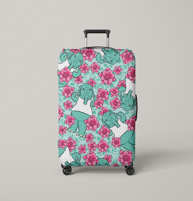 elephant dumbo cute with flower Luggage Cover | suitcase