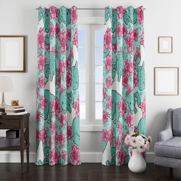 elephant dumbo cute with flower window Curtain