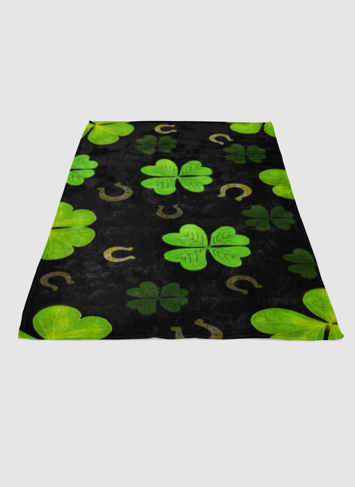 lucky clover horseshoe pattern soft fleece blanket