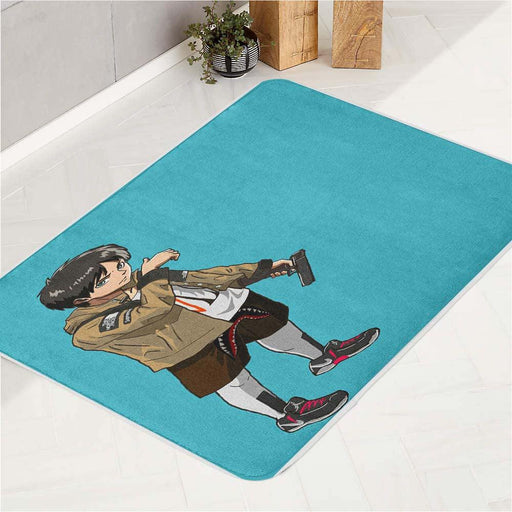 eren hypebeast with handgun bath rugs