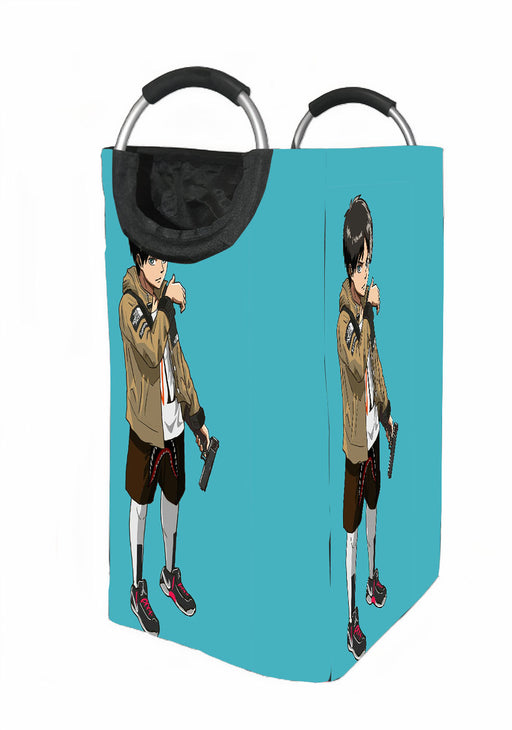 eren hypebeast with handgun Laundry Hamper | Laundry Basket