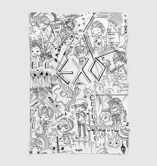 exo doodle member baekhyun chanyeol sehun Ultra soft fleece blanket