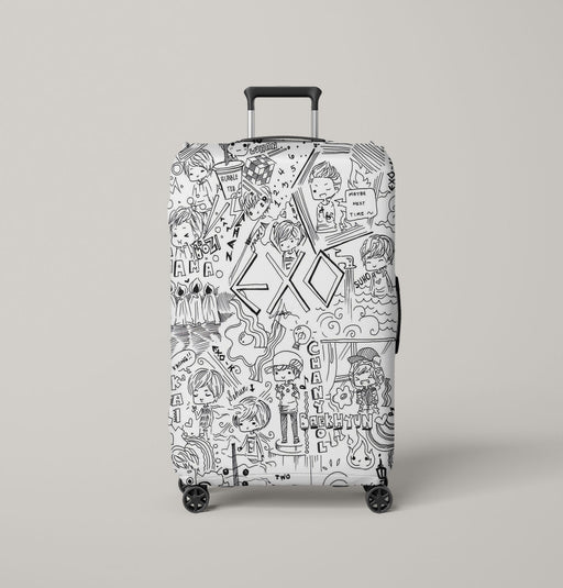 exo doodle member baekhyun chanyeol sehun Luggage Cover | suitcase