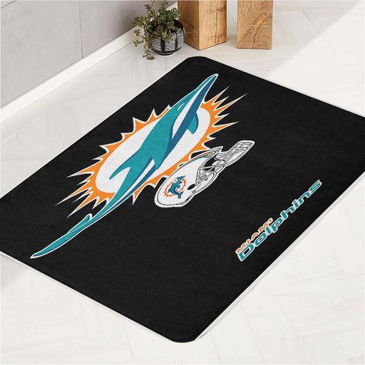 Miami Dolphins logos on blk bath rugs