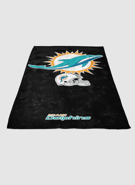 Miami Dolphins logos on blk soft fleece blanket