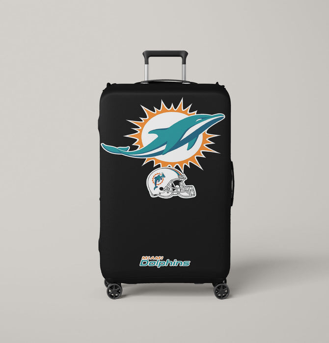 miami dolphins logos on blk Luggage Cover | suitcase