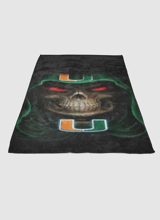 MIAMI HURRICANES SKULL LOGO soft fleece blanket