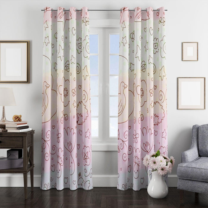 fauna flora outline rainbow window Curtain