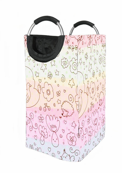 fauna flora outline rainbow Laundry Hamper | Laundry Basket