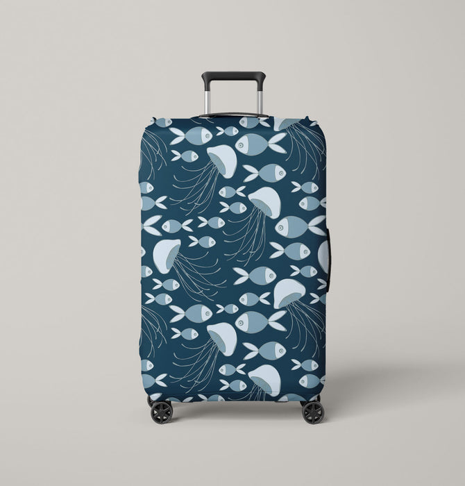 fish and jellyfish dark theme Luggage Cover | suitcase